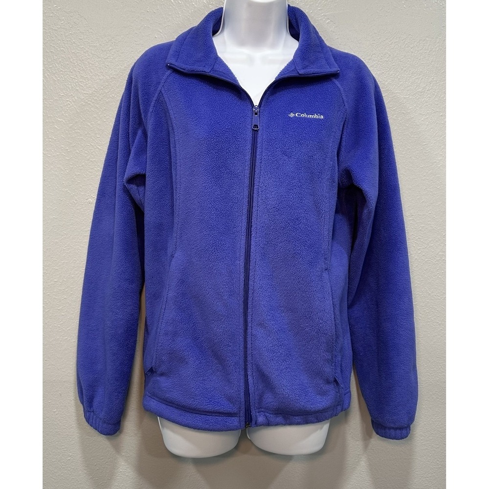 Columbia Fleece Sweater Women's Size Medium Slate Blue Logo Full Zip Pockets